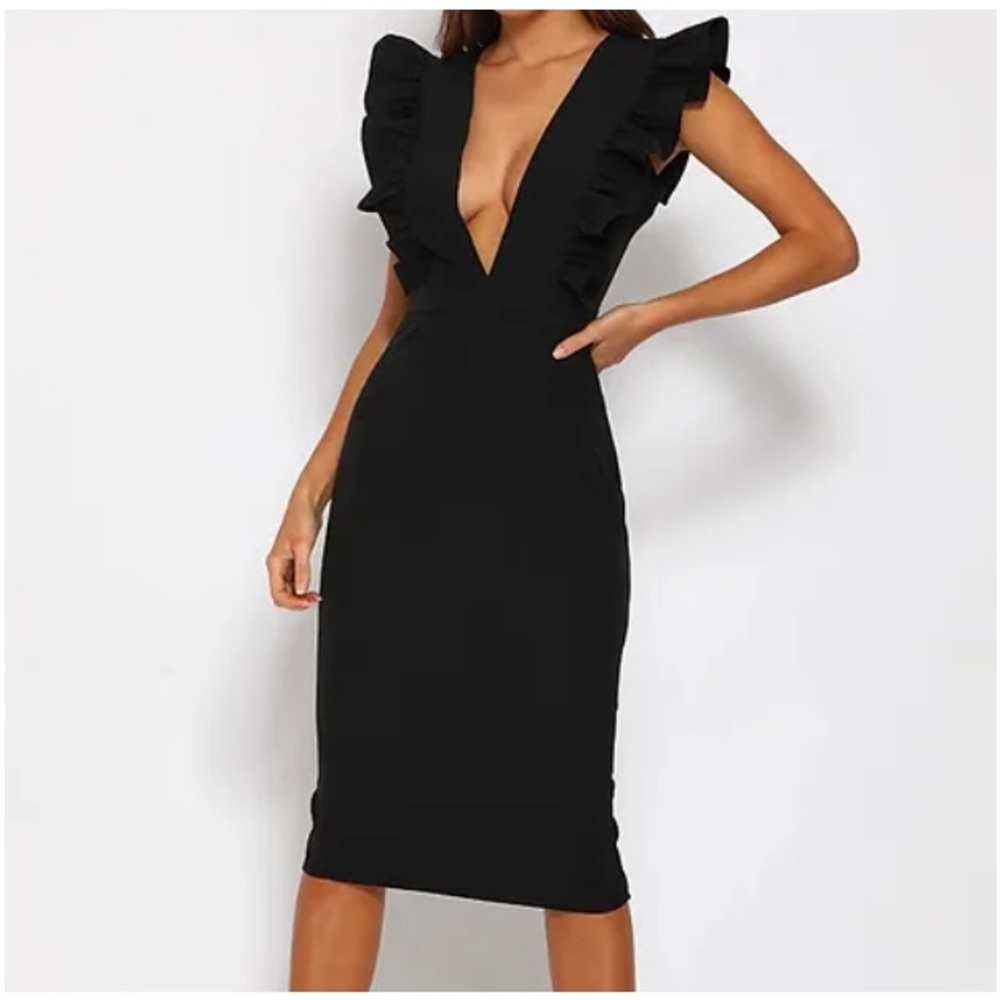 Frill Sleeve Deep Plunge LBD